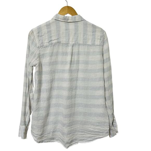 GAP Womens Linen Coastal‎ Lagom Top Size M White Blue Stripe Lagenlook Beach - Picture 2 of 5